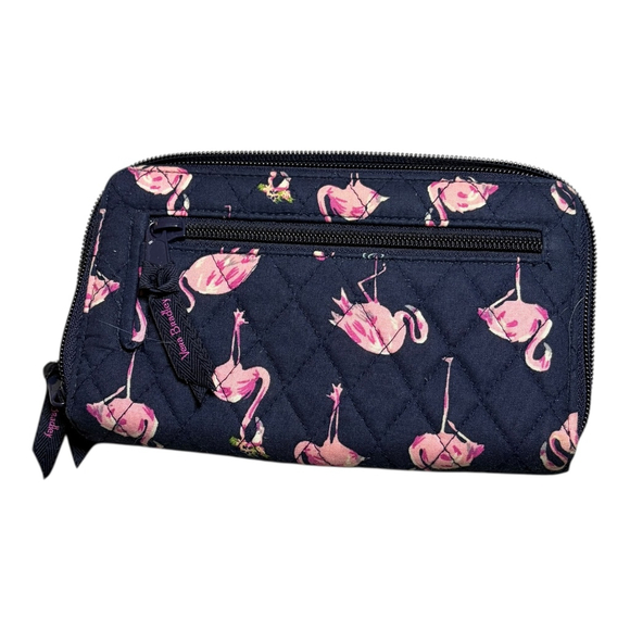 Vera Bradley Navy Pink Flamingo Fiesta Quilted Turnlock RFID Wallet - Picture 3 of 6